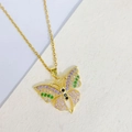 Chic gold butterfly pendant necklace with purple, green, and black zircon inlay - Hollow Multicolor Butterfly Style (L)