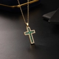 Collana hip hop vintage in oro con pendente a croce e zirconi verdi e bianchi - Oro con Zirconia Verde (A)