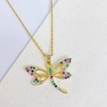Elegant gold-plated dragonfly necklace featuring vibrant multi-color zircon stones - Multicolor Dragonfly Style (J)