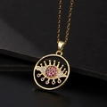 Collar de Ojo Turco dorado con circonitas rojas y blancas en cadena delicada - Hollow Round Red/White Zirconia Evil Eye (F)