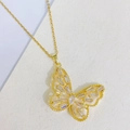 Gold butterfly necklace with transparent zircons and hollow wing design on a cross chain - Gold White Zirconia Butterfly Style (G)