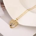 Golden heart-shaped necklace with colorful stones and tree of life cutout pendant - Heart Colorful Micro-set Large Tree Style (N)