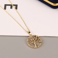 Golden Tree of Life necklace with colorful micro-inlaid zircon stones on gold chain - Round Colorful Small Pendant (Q)