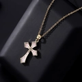 Goldene Kreuzkette mit rosa-weißem Emaille-Inlay und funkelndem Zirkonia-Rand - Rosa & Weiß Welle Emaille (H)