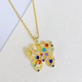 Golden butterfly necklace pendant inlaid with colorful vibrant zircon gemstones - Multicolor Butterfly Necklace (O)