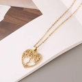 Golden heart Tree of Life necklace featuring micro-set zircons on a delicate chain - Heart Full White Zircon Style (L)