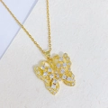 Gold butterfly pendant necklace featuring hollow wings and clear zircon crystal inlay - Hollow Butterfly White Zirconia Necklace (P)