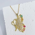 Exquisite butterfly necklace pendant with colorful zircons on a gold-plated chain - Color Edge White Zirconia Butterfly Style (D)