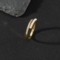 Macro detail of gold adjustable ring featuring elegant pearls and sparkling zircon stones - Bifurcated Pearl Zircon Style (R)