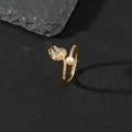 Adjustable gold tulip ring featuring a white pearl and cat eye stone with pavé zircon - Tulip Cat's Eye Style (U)