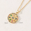 Macro shot of bohemian evil eye coin pendant with colorful zircon stones and gold plating - Colorful Coin Sunburst Style (G)