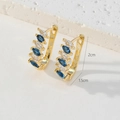 Dettagli di orecchini a trifoglio placcati oro 18K con zirconi blu e bianchi - Stile a Forma di U Alternato Blu e Bianco (E)