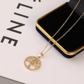 Golden Tree of Life necklace with colorful micro-pave cubic zirconia on round pendant - Round White Zircon Border Style (O)