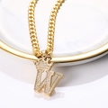 Collier couronne initiale W dorée avec pavé de zircons et chaîne gourmette pour hommes - Lettre W