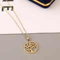 Golden Tree of Life necklace with colorful micro-pave cubic zirconia on a round pendant - Round Colorful Zircon Border Style (P)