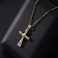 Elegant gold-plated cross necklace with white enamel inlay and micro-pave cubic zirconia - White