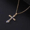 Vintage gold-plated cross necklace with blue enamel and micro-set cubic zirconia crystals - Dark Blue