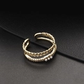 Detailed close-up of double layer gold ring with white pearls and sparkling zircon stones - Twisted Rope Zircon Chain Style (Style 1)