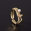 Detail of gold butterfly ring with pearl and cubic zirconia on dark background - Lively Butterfly Pearl Style (F)