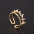 Macro shot of double-layer gold adjustable ring with pearls and marquise zircons - Cross Marquise Zircon Pearl Style (I)