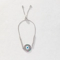 Ασημένιο βραχιόλι Evil Eye με πολύχρωμα ζιργκόν και ρυθμιζόμενο συρόμενο κούμπωμα - B-Ασημί Χρωματιστά Ζιργκόν Μάτι