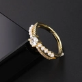 Macro detail of gold-plated adjustable ring featuring a zircon center and elegant pearls - Round Main Zircon Pearl Style (Style 4)