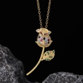 Detail of 18k gold plated rose pendant necklace with colorful cubic zirconia stones - Colorful Stone Rose Style (H)