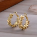 Modern gold-plated copper hoop earrings with tiered rectangular layered design for women - Stepped Layered Semi-Hoop Earrings (12) / Gold