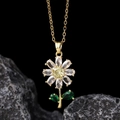 Detailed macro view of golden daisy pendant with yellow and clear zircon stones - Yellow Zirconia Daisy Style (K)