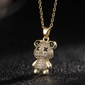 Collar de osito dorado con pavé de circonitas blancas y cadena fina elegante - Estilo H (Oso Teddy Ojos-X)