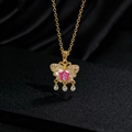 Collier papillon doré avec émail rose et violet et pendentifs en zircone brillants - Pendentif papillon floral goutte d'eau (X)