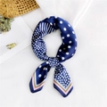 Navy blue satin silk scarf with white polka dots and stars tied in a bow - 60CM / Navy Blue