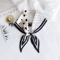 Elegant black and white polka dot silk scarf for women featuring a stylish striped border - Polka Dot Black Edge