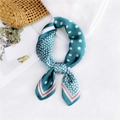 Elegant dark green silk scarf with white polka dots, stars and colorful striped borders - 60CM / Green