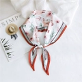 Floral and animal print silk scarf with contrast hem on a minimalist background - Lamb Orange Edge