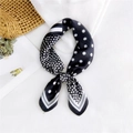 Polka dot and star pattern black and white silk scarf with striped edge decoration - 60CM / Black