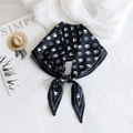 Chic black diamond scarf with white panda print and double-line border tied as a bow - Panda Black