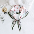 Rhombic silk scarf featuring pink cartoon sheep and floral prints on a white base - Lamb Green Edge