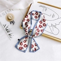 Creamy white silk scarf with red floral pattern and light blue edges for women - Six-Petal Flower Blue