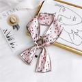 Pink tulip floral polyester skinny scarf twilly with elegant knotted design and border - Daylily Pink