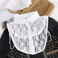 Elegant white lace detachable faux collar with Peter Pan neck and front buttons - White Lace Round Collar