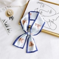 Elegant floral silk scarf with blue checked edges and pumpkin print, long ribbon style - Blue Pumpkin Burlap Bag