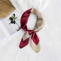 Elegant wine red and champagne silk satin square scarf with a glossy finish and knotted design - Red & Beige Frame / 70cm