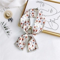 Floral ivory silk-like skinny scarf with orange tulips and blue flowers for women - Daylily Cream