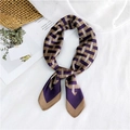 Elegant 70cm silk scarf with purple and khaki geometric stripes on a white fabric base - Woven Pattern With Khaki Border / 70cm