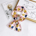 Pink floral silk skinny scarf twilly with abstract fruit patterns and hand strap - Loquat Pink