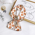 Floral silk scarf skinny tie in cream and orange flower pattern with elegant border - Six-Petal Flower Camel