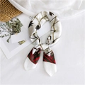 70cm pearl white silk scarf with red-green stripes and golden chain pattern style - Metal Chain White (Gucci Style) / 70cm