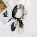 Green and champagne gold geometric silk scarf elegantly folded on a white background - Green & Beige Frame / 70cm