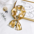 Silk twilly scarf in ginger yellow with umbrella print and olive green border - Umbrella Green